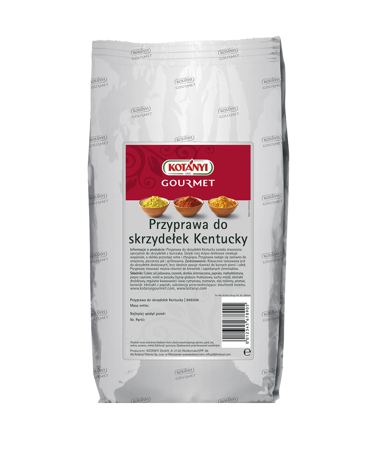 869304 Kotanyi Przyprawa Do Skrzydelek Kentucky B2b Bag 1000g